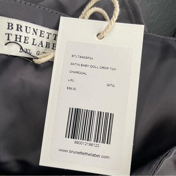 NWT Brunette The Label Satin Baby Doll Crop Top Ruffled Tank Charcoal Size L/XL - Picture 6 of 7